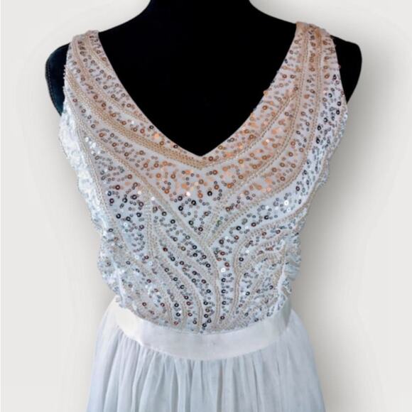 VINVV Women's Sequined Formal Gown White Small Polyester Prom Wedding Sleeveless - Picture 3 of 7